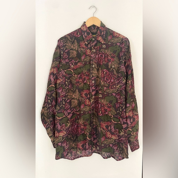 traditioni silk vintage floral Brown shirt blouse - Picture 7 of 7